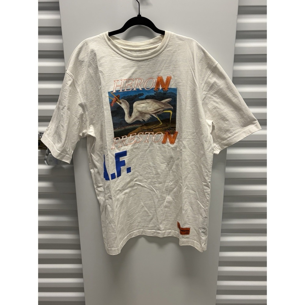 RARE Heron Preston OVERSIZED AF " Authorized"White Orange T Shirt Size Large